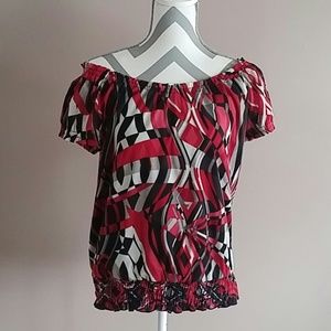 INC black and red boat neck shirt sleeve shirt